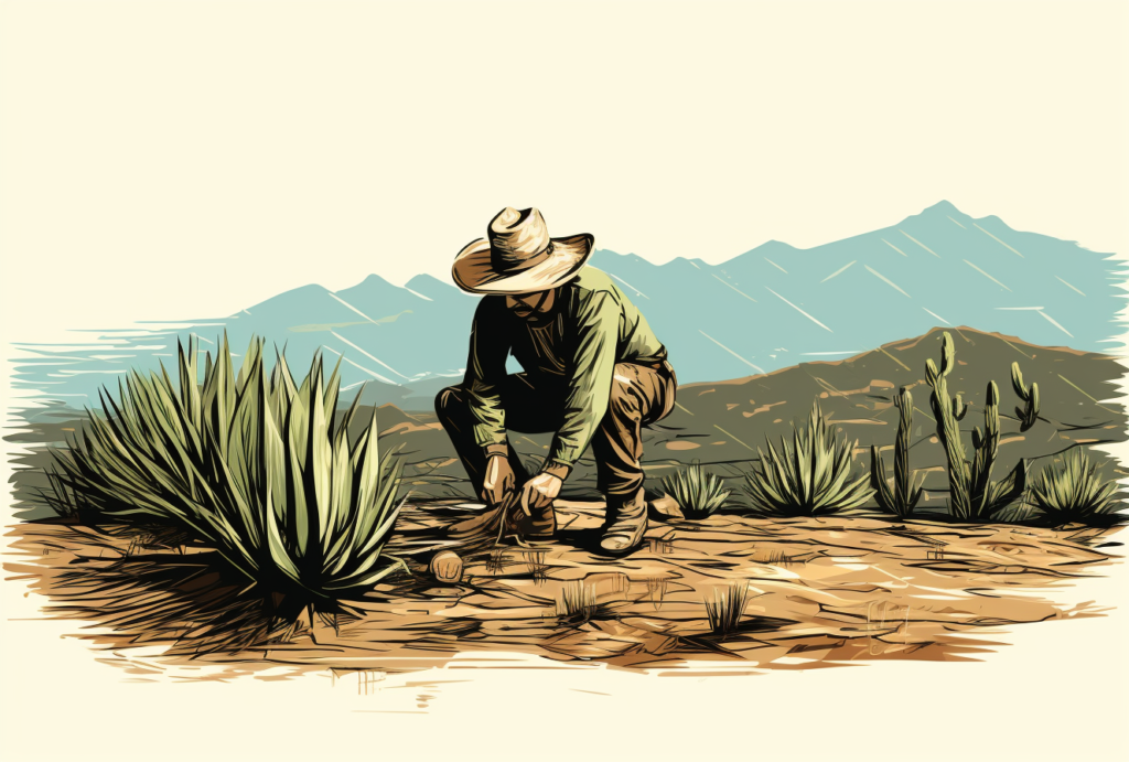 A man going out to harvest wild agaves
